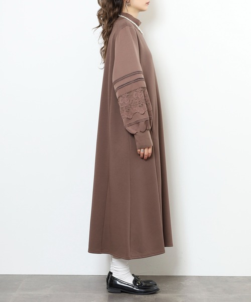 EGLANTINE(エグランティーヌ)の「EGLANTINE リブ使い 袖レースワンピース(ワンピース・レディース・ブラック/ブラウン/チャコールグレー・38)」の20枚目の写真