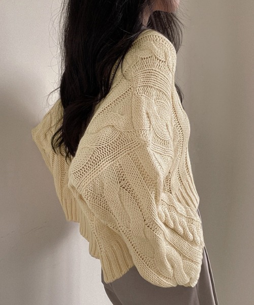 NANEA（ナネア）の「クロップド丈ケーブル編みニットプルオーバー（ニット/セーター・レディース・グレー/アイボリー/ブラック・フリー）」の5枚目の写真