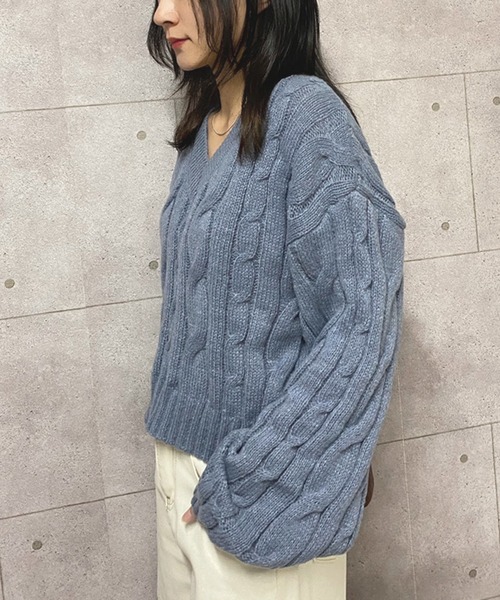 NANEA（ナネア）の「クロップド丈ケーブル編みニットプルオーバー（ニット/セーター・レディース・グレー/アイボリー/ブラック・フリー）」の18枚目の写真