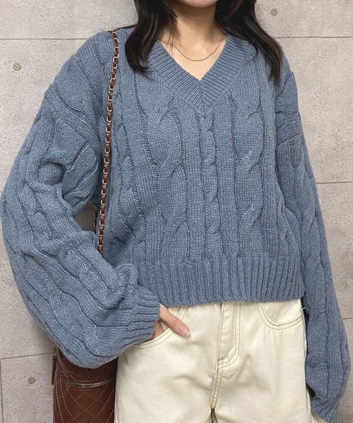 NANEA（ナネア）の「クロップド丈ケーブル編みニットプルオーバー（ニット/セーター・レディース・グレー/アイボリー/ブラック・フリー）」の15枚目の写真