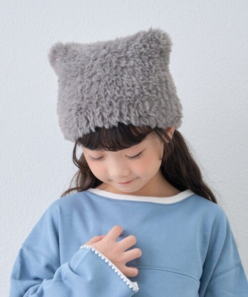 CIAOPANIC TYPY（チャオパニックティピー）の「【KIDS】ねこ耳ファー帽子（ニットキャップ/ビーニー・キッズ・グレー/ブラウン/ブラック/オフホワイト・ONE SIZE）」の3枚目の写真