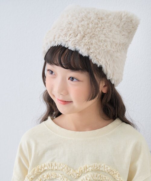 セール】【KIDS】ねこ耳ファー帽子（ニットキャップ/ビーニー