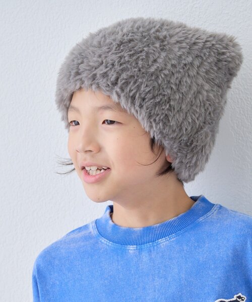 CIAOPANIC TYPY（チャオパニックティピー）の「【KIDS】ねこ耳ファー帽子（ニットキャップ/ビーニー・キッズ・グレー/ブラウン/ブラック/オフホワイト・ONE SIZE）」の18枚目の写真