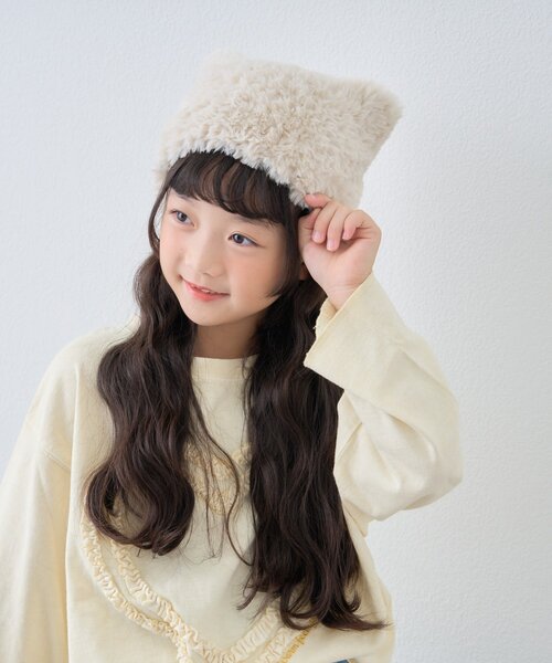 CIAOPANIC TYPY（チャオパニックティピー）の「【KIDS】ねこ耳ファー帽子（ニットキャップ/ビーニー・キッズ・グレー/ブラウン/ブラック/オフホワイト・ONE SIZE）」の11枚目の写真