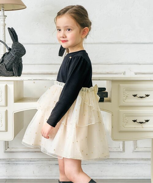 ジュニア対応】花びらチュールバックリボンワンピース（ワンピース