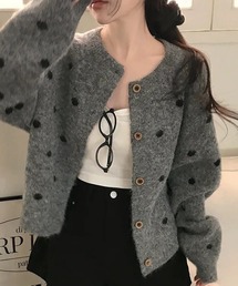 LAFFMO（ラフモ）の「ドット柄クルーネックニットカーディガン（カーディガン/ボレロ）」