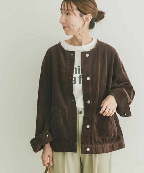 needles ブラウン コーデュロイ ノーカラージャケット セール】『イージーケア』コーデュロイノーカラージャケット（ノー