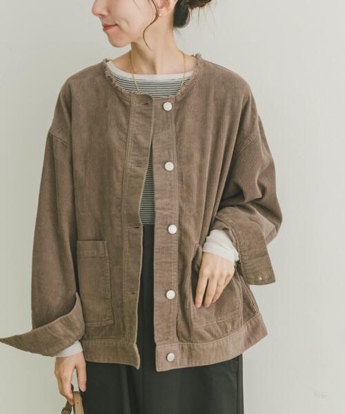 THIRD MAGAZINE✨コーデュロイジャケット ノーカラー ジャケット セール】『イージーケア』コーデュロイノーカラージャケット（ノー