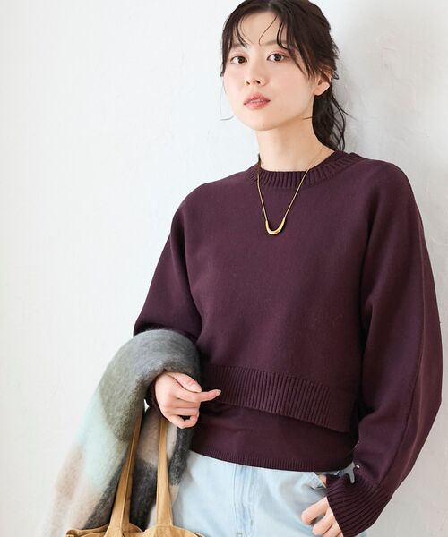 le.coeur blanc(ルクールブラン)の「3WAYレイヤードクルーニット(ニット/セーター・レディース・グレイッシュベージュ/ダークブラウン/キャメル/ネイビー/オフホワイト・38)」の8枚目の写真