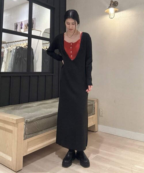 Omekashi（オメカシ）の「ニットワンピビスチェセット（ワンピース・レディース・ブラック/ベージュ・38/36/TM）」の16枚目の写真