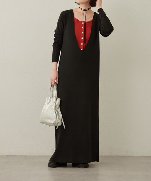 Omekashi（オメカシ）の「ニットワンピビスチェセット（ワンピース・レディース・ブラック/ベージュ・38/36/TM）」の20枚目の写真