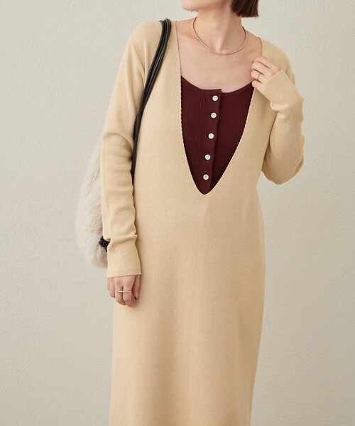 Omekashi（オメカシ）の「ニットワンピビスチェセット（ワンピース・レディース・ブラック/ベージュ・38/36/TM）」の5枚目の写真