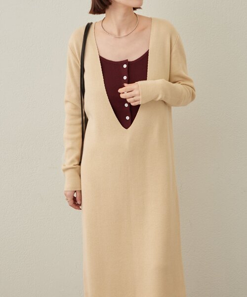 Omekashi（オメカシ）の「ニットワンピビスチェセット（ワンピース・レディース・ブラック/ベージュ・38/36/TM）」の6枚目の写真