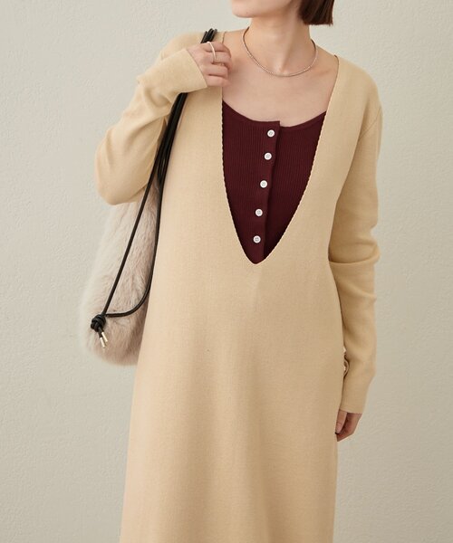 Omekashi（オメカシ）の「ニットワンピビスチェセット（ワンピース・レディース・ブラック/ベージュ・38/36/TM）」の7枚目の写真