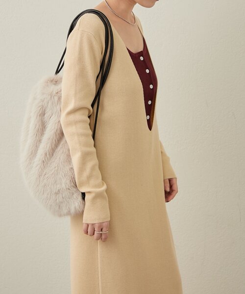 Omekashi（オメカシ）の「ニットワンピビスチェセット（ワンピース・レディース・ブラック/ベージュ・38/36/TM）」の10枚目の写真