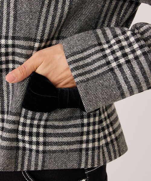 セール】グレンチェック ノーカラージャケット（ノーカラージャケット