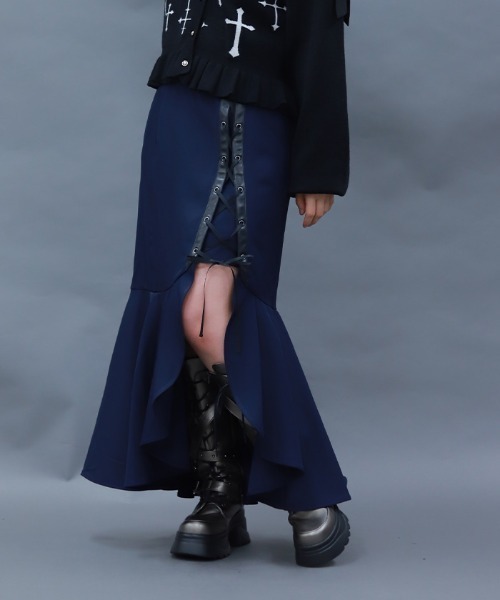 shellerネイビー レース マーメイドスカート コルセットリブマーメイドスカート｜PETAL ONLINE（ペタルオンライン）