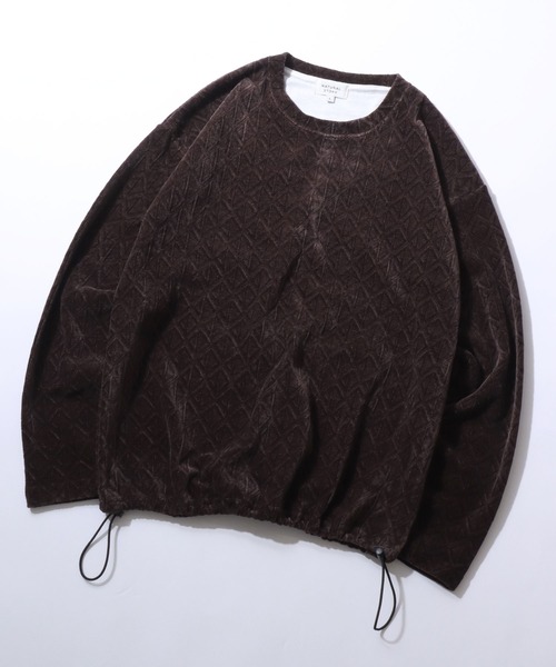 SITRY(シトリー)の「Drawstring Chenille Yarn Shirt/ドローコード オーバーサイズ カットモール トレーナー 長袖Tシャツ ロンT スウェット レディース メンズ(スウェット・メンズ・スミクロ/ブラウン/グレイッシュベージュ/ブルーグリーン・LL/L/M)」の1枚目の写真