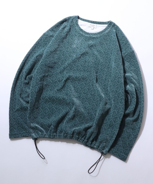 SITRY(シトリー)の「Drawstring Chenille Yarn Shirt/ドローコード オーバーサイズ カットモール トレーナー 長袖Tシャツ ロンT スウェット レディース メンズ(スウェット・メンズ・スミクロ/ブラウン/グレイッシュベージュ/ブルーグリーン・LL/L/M)」の4枚目の写真