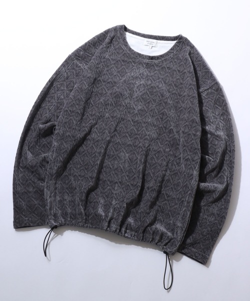 SITRY(シトリー)の「Drawstring Chenille Yarn Shirt/ドローコード オーバーサイズ カットモール トレーナー 長袖Tシャツ ロンT スウェット レディース メンズ(スウェット・メンズ・スミクロ/ブラウン/グレイッシュベージュ/ブルーグリーン・LL/L/M)」の2枚目の写真