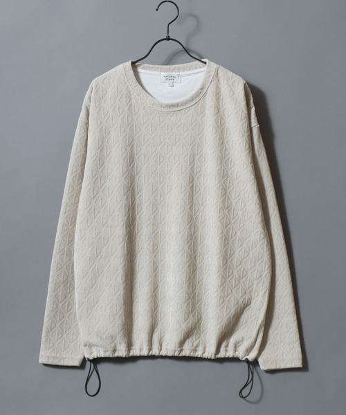 SITRY(シトリー)の「Drawstring Chenille Yarn Shirt/ドローコード オーバーサイズ カットモール トレーナー 長袖Tシャツ ロンT スウェット レディース メンズ(スウェット・メンズ・スミクロ/ブラウン/グレイッシュベージュ/ブルーグリーン・LL/L/M)」の7枚目の写真