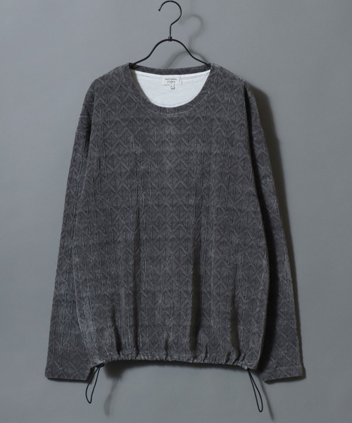 SITRY(シトリー)の「Drawstring Chenille Yarn Shirt/ドローコード オーバーサイズ カットモール トレーナー 長袖Tシャツ ロンT スウェット レディース メンズ(スウェット・メンズ・スミクロ/ブラウン/グレイッシュベージュ/ブルーグリーン・LL/L/M)」の5枚目の写真