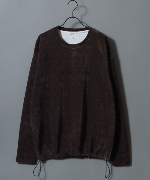 SITRY(シトリー)の「Drawstring Chenille Yarn Shirt/ドローコード オーバーサイズ カットモール トレーナー 長袖Tシャツ ロンT スウェット レディース メンズ(スウェット・メンズ・スミクロ/ブラウン/グレイッシュベージュ/ブルーグリーン・LL/L/M)」の6枚目の写真