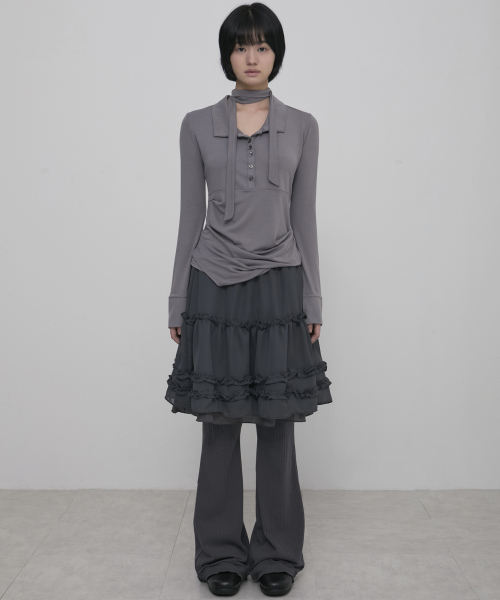 セール】3-Layered Ruffle Skirt Pants (FL-260_Charcoal)（その他