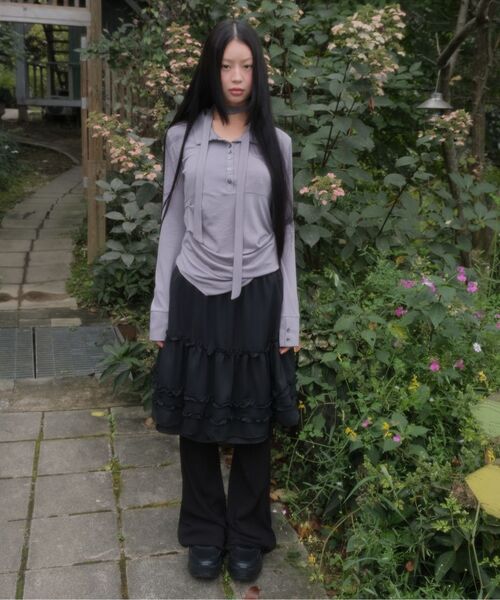 3-Layered Ruffle Skirt Pants (FL-260_Charcoal)（その他パンツ