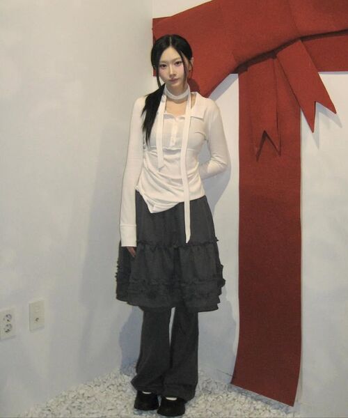 セール】3-Layered Ruffle Skirt Pants (FL-260_Charcoal)（その他