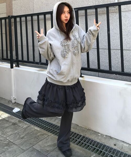 セール】3-Layered Ruffle Skirt Pants (FL-260_Charcoal)（その他