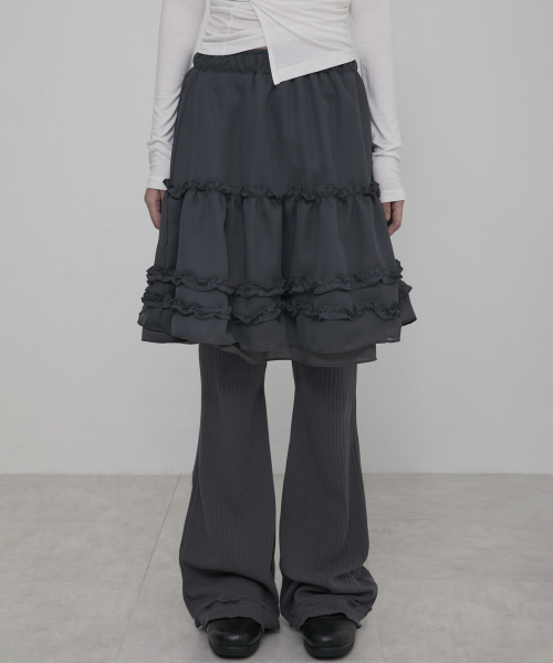 3-Layered Ruffle Skirt Pants (FL-260_Charcoal)（その他パンツ