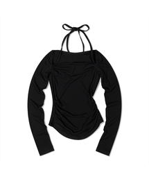 MOAA（モア）の「Halterneck Shirring Sleeve (BLACK)（Tシャツ/カットソー・レディース）」