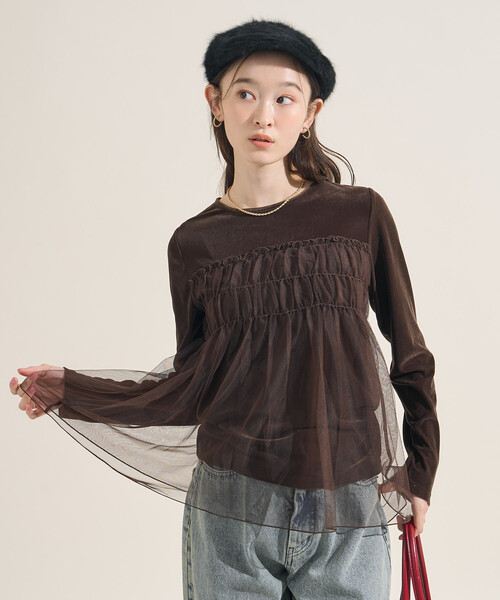 セール】ベロアジャージ チュールドッキングトップス（Tシャツ