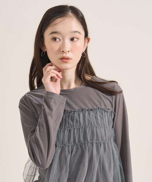 セール】ベロアジャージ チュールドッキングトップス（Tシャツ