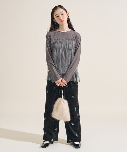 FREAK'S STORE（フリークスストア）の「ベロアジャージ チュールドッキングトップス（Tシャツ/カットソー・レディース・ライトグレー/ブラウン/ブラック/ワイン・ﾌﾘ-）」の6枚目の写真