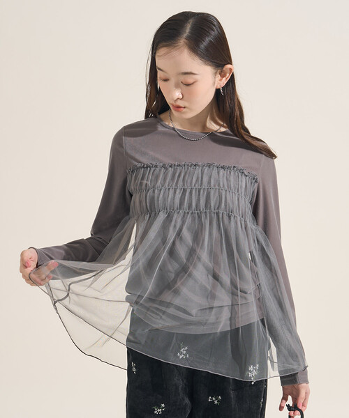 FREAK'S STORE（フリークスストア）の「ベロアジャージ チュールドッキングトップス（Tシャツ/カットソー・レディース・ライトグレー/ブラウン/ブラック/ワイン・ﾌﾘ-）」の10枚目の写真