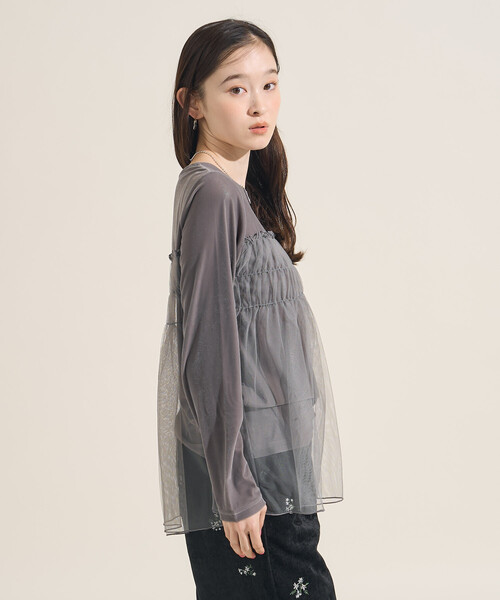FREAK'S STORE（フリークスストア）の「ベロアジャージ チュールドッキングトップス（Tシャツ/カットソー・レディース・ライトグレー/ブラウン/ブラック/ワイン・ﾌﾘ-）」の11枚目の写真