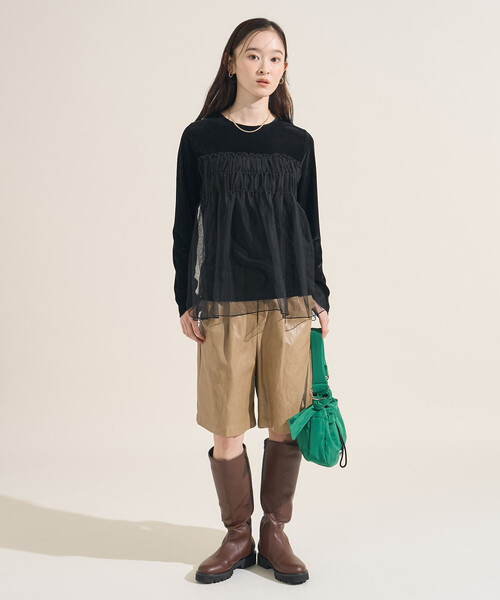 FREAK'S STORE（フリークスストア）の「ベロアジャージ チュールドッキングトップス（Tシャツ/カットソー・レディース・ライトグレー/ブラウン/ブラック/ワイン・ﾌﾘ-）」の15枚目の写真