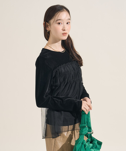 FREAK'S STORE（フリークスストア）の「ベロアジャージ チュールドッキングトップス（Tシャツ/カットソー・レディース・ライトグレー/ブラウン/ブラック/ワイン・ﾌﾘ-）」の20枚目の写真