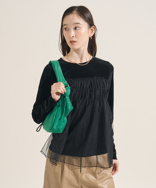 FREAK'S STORE（フリークスストア）の「ベロアジャージ チュールドッキングトップス（Tシャツ/カットソー・レディース・ライトグレー/ブラウン/ブラック/ワイン・ﾌﾘ-）」の21枚目の写真