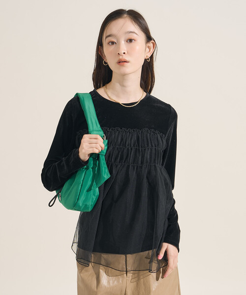 FREAK'S STORE（フリークスストア）の「ベロアジャージ チュールドッキングトップス（Tシャツ/カットソー・レディース・ライトグレー/ブラウン/ブラック/ワイン・ﾌﾘ-）」の22枚目の写真