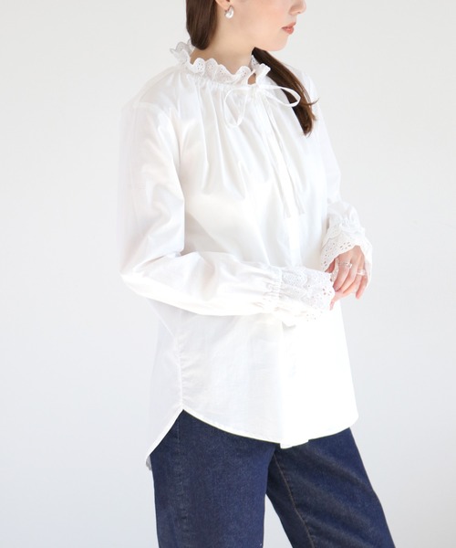 cepo(セポ)の「コットンレースリボンフリルブラウス(シャツ/ブラウス・レディース・オフホワイト/サックスブルー・M)」の10枚目の写真