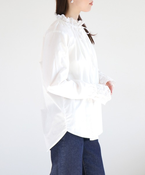 cepo(セポ)の「コットンレースリボンフリルブラウス(シャツ/ブラウス・レディース・オフホワイト/サックスブルー・M)」の11枚目の写真