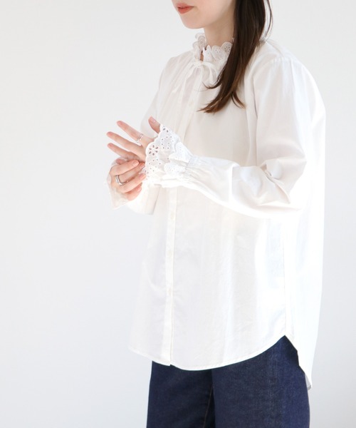 cepo(セポ)の「コットンレースリボンフリルブラウス(シャツ/ブラウス・レディース・オフホワイト/サックスブルー・M)」の8枚目の写真