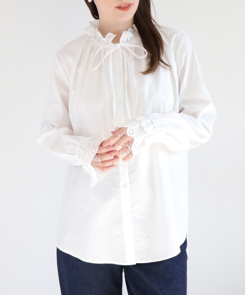 cepo(セポ)の「コットンレースリボンフリルブラウス(シャツ/ブラウス・レディース・オフホワイト/サックスブルー・M)」の12枚目の写真