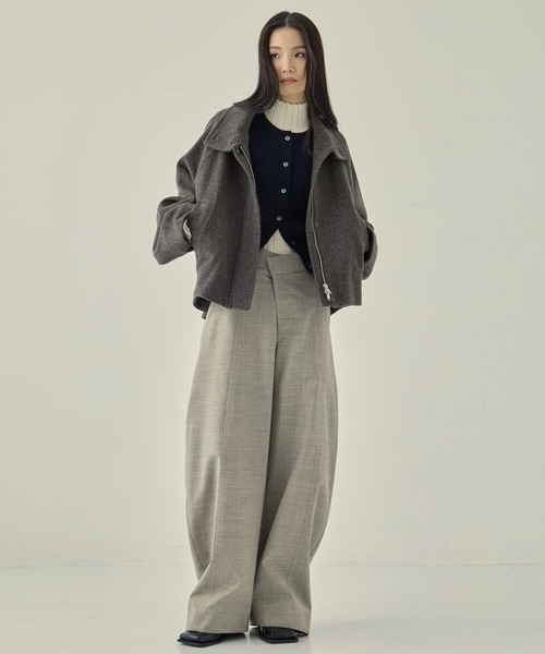 STUDIOUS（ステュディオス）の「【STUDIOUS/ステュディオス】Stand Collar Wool Blouson/スタンドカラーウールブルゾン/軽アウター/ショートコート（ブルゾン・レディース・グレー/ブラック/ライトベージュ・1/2）」の7枚目の写真