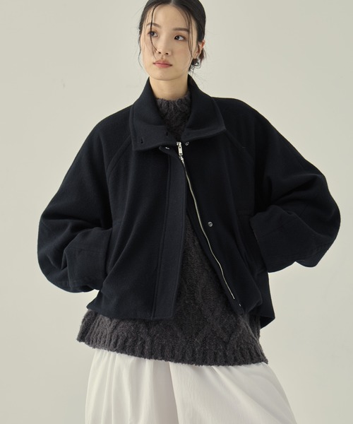 STUDIOUS（ステュディオス）の「【STUDIOUS/ステュディオス】Stand Collar Wool Blouson/スタンドカラーウールブルゾン/軽アウター/ショートコート（ブルゾン・レディース・グレー/ブラック/ライトベージュ・1/2）」の12枚目の写真