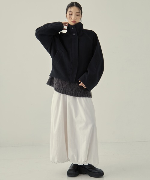 STUDIOUS（ステュディオス）の「【STUDIOUS/ステュディオス】Stand Collar Wool Blouson/スタンドカラーウールブルゾン/軽アウター/ショートコート（ブルゾン・レディース・グレー/ブラック/ライトベージュ・1/2）」の14枚目の写真