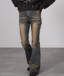 MEMECLE | 【MEMECLE/メメクル】ワンウォッシュ　スタッズ　ヴィンテージライクベルボトム(デニムパンツ)